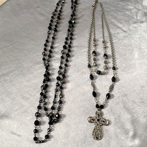 Silver and black layered necklaces